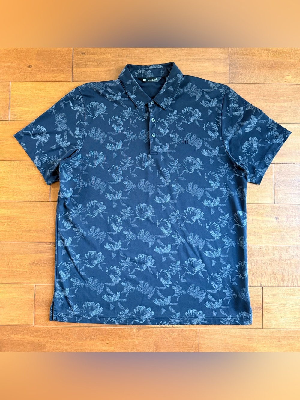 Travis Mathew The Riegel Black Gray Floral Hawaiian Golf Polo - XL